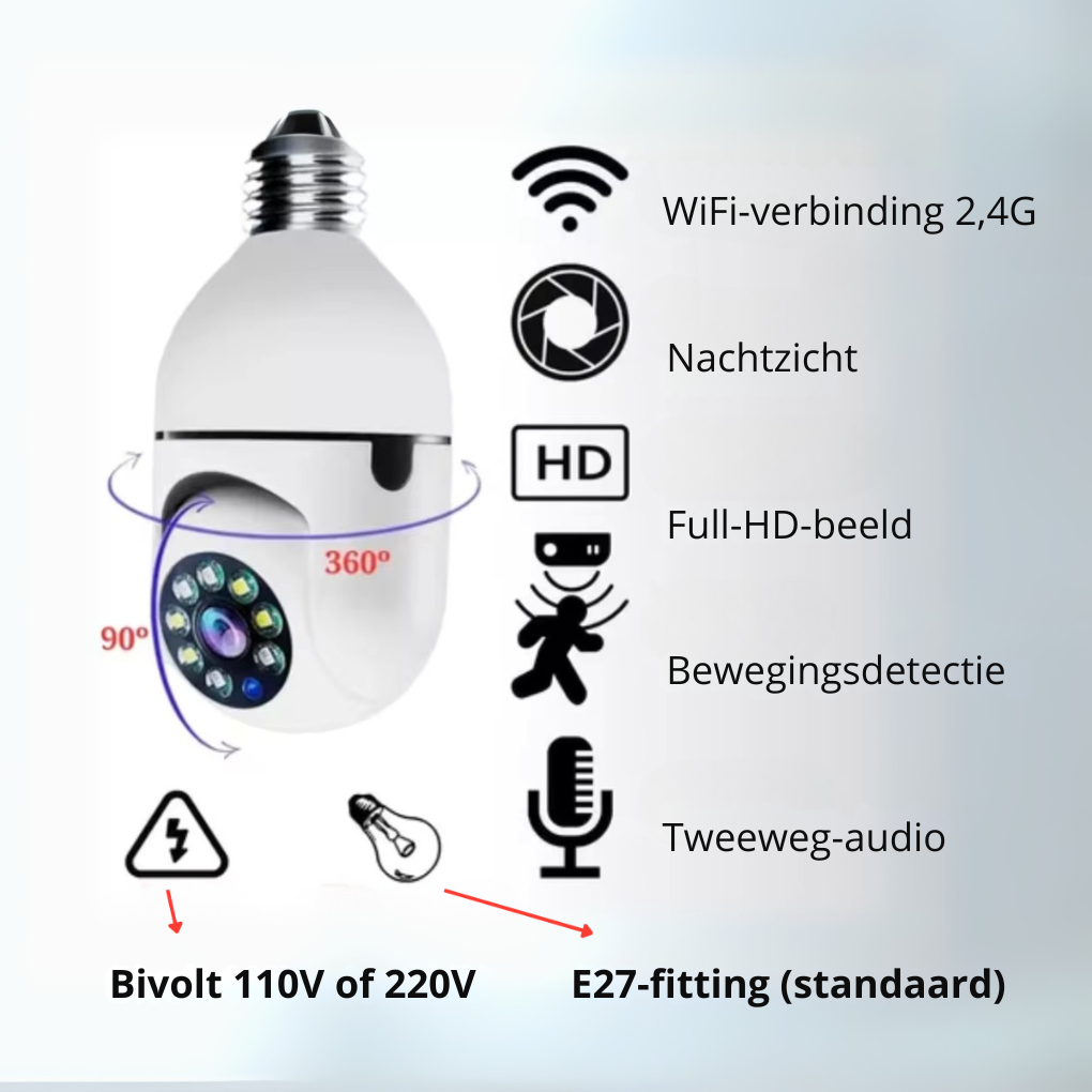 Slimme E27 Lampcamera 360°